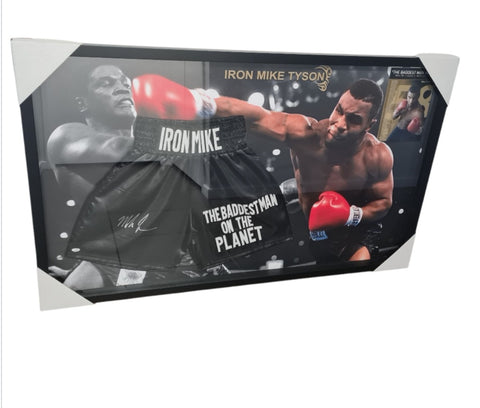Mike Tyson Signed and Framed Trunks (JSA COA)